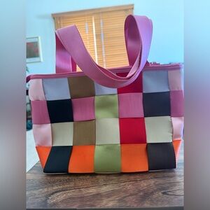 Comely Multi-Color Patchwork Woven Seatbelt Shoulder Bag